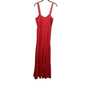 LOFT Red Maxi Dress with Smocked Bodice